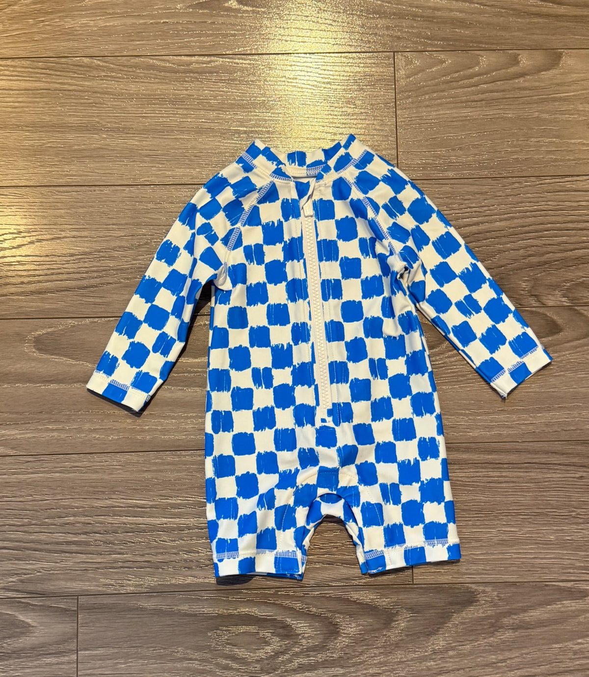 Blue and White Checkered Swimsuit (3-6 Months), Kids 6 Month (3-6M)