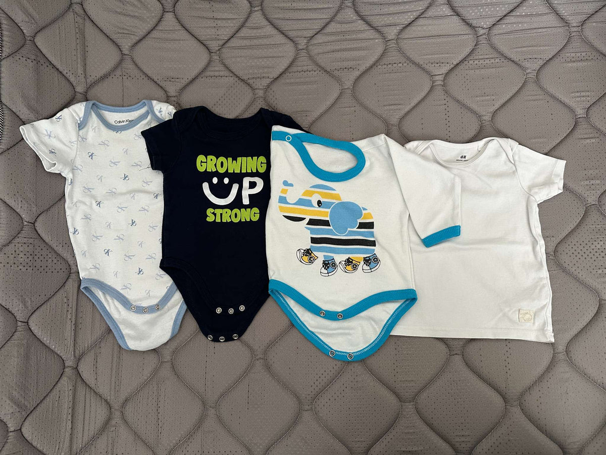 Bundle of 4 items, 3 onesies and a shirt, 6-9 months size, Kids 9 Month (6-9M)