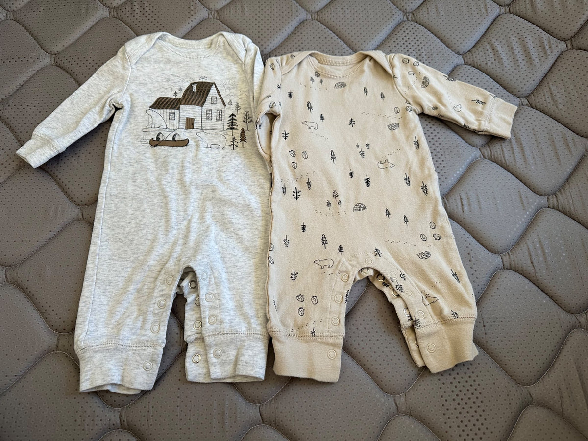Carter’s long sleeve footless rompers, 2 items, size 0-3 months, Kids 3 Month (0-3M)