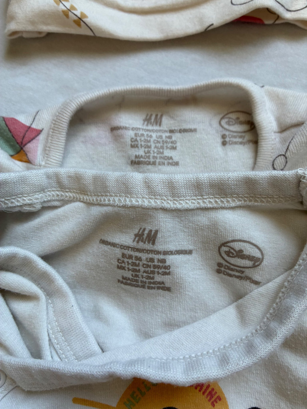 Set of H&M NB Pooh Bear Short Onesie and Long Romper , Kids Newborn
