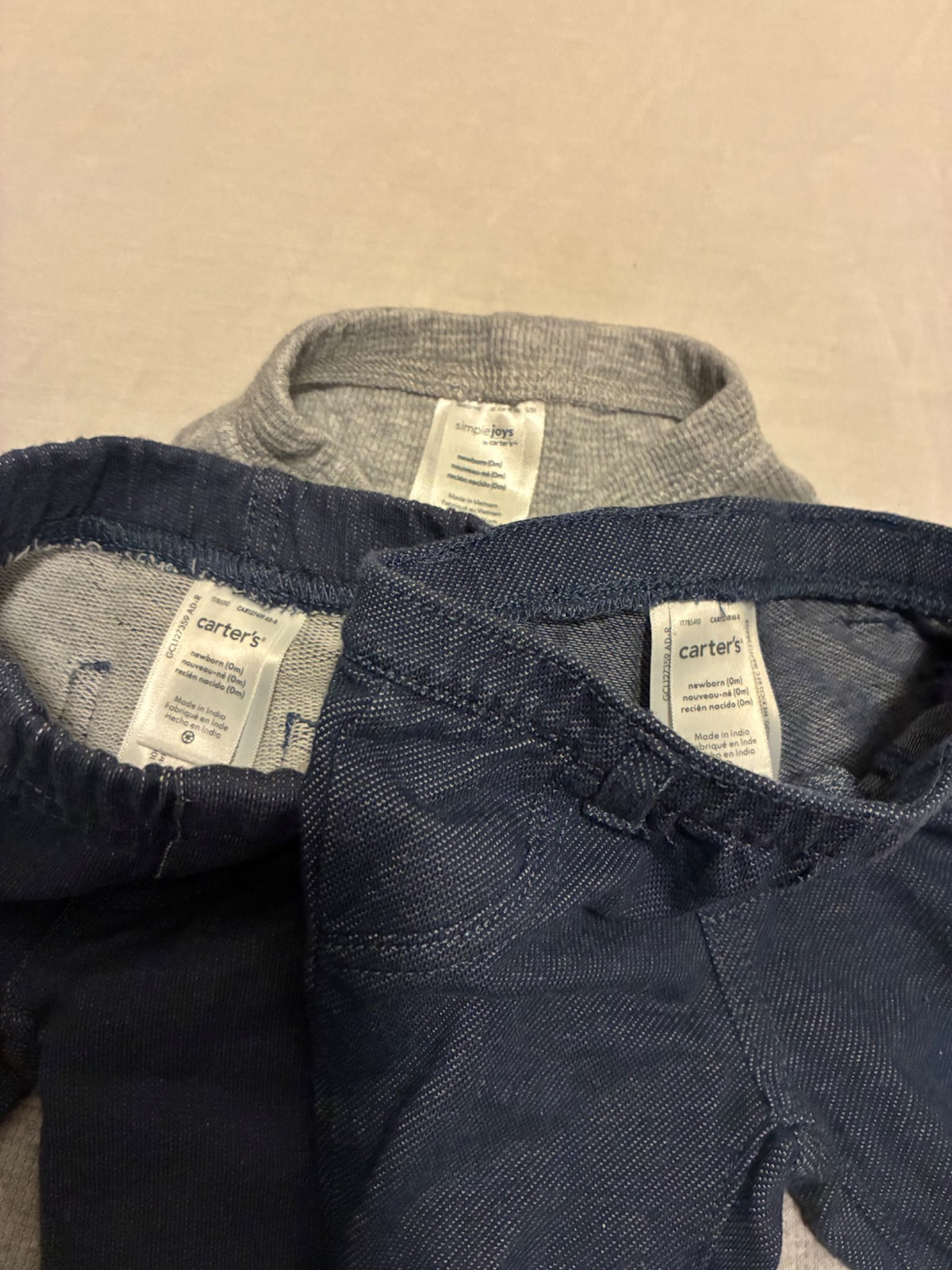 Set of 3 NB pants, 2x denim look and 1x grey , Kids Newborn