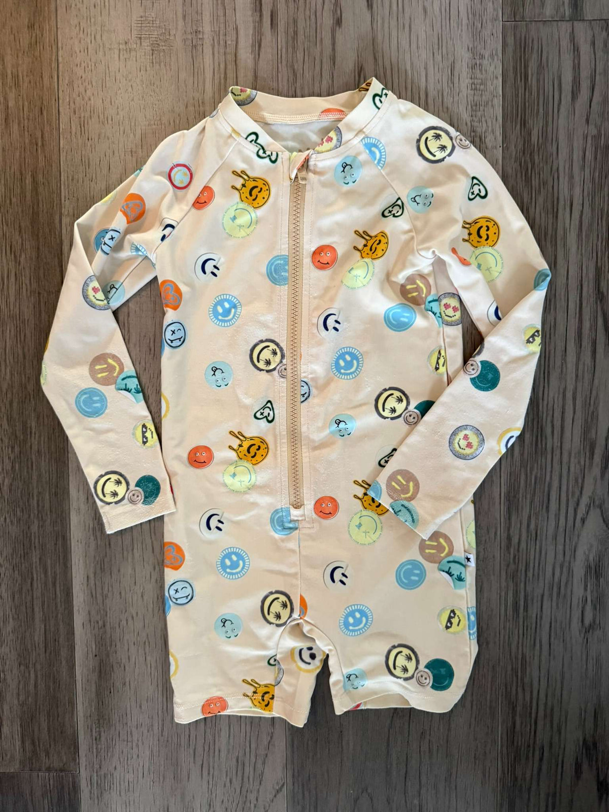 Molo Smiley Face Print Long Sleeve Zip Swimsuit - Size 3-4 Years (#78), Kids 3T