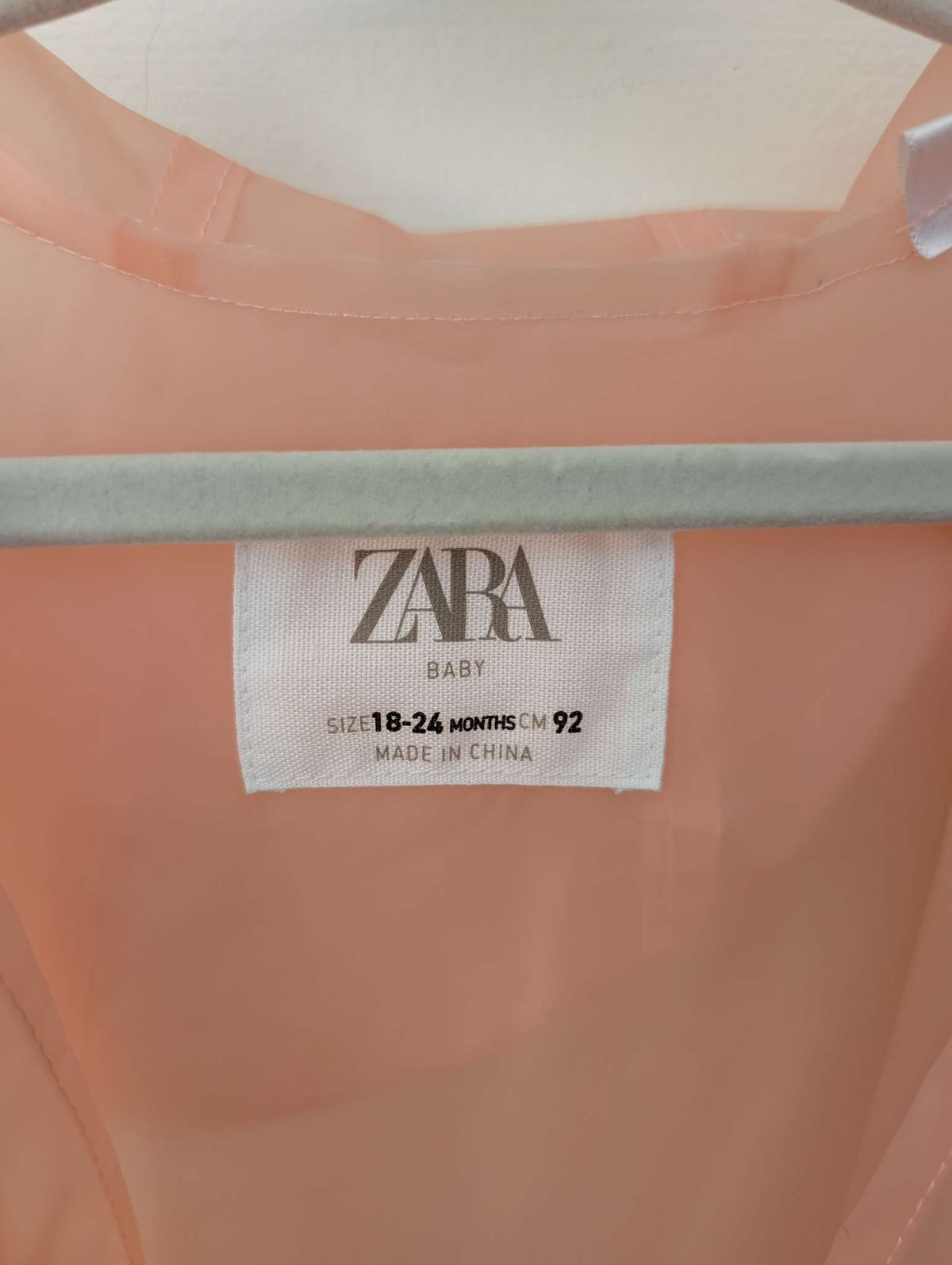Zara Kids Girls Blush Pink Peach Translucent toddler Spring Raincoat Jacket 18-24M, Kids 24 Month (18-24M)