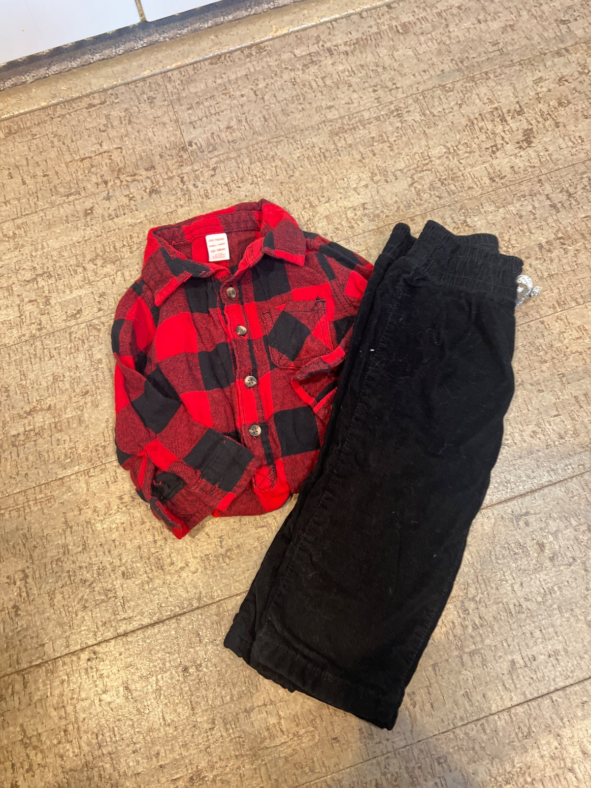 Plaid bodysuit and corduroy pants, Kids 18 Month (12-18M)