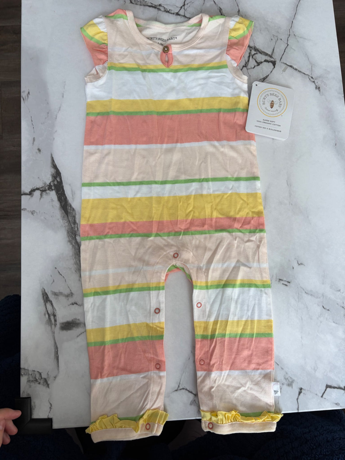 Burt’s Bees- Girls Striped Romper, 6-9M NWT, Kids 9 Month (6-9M)