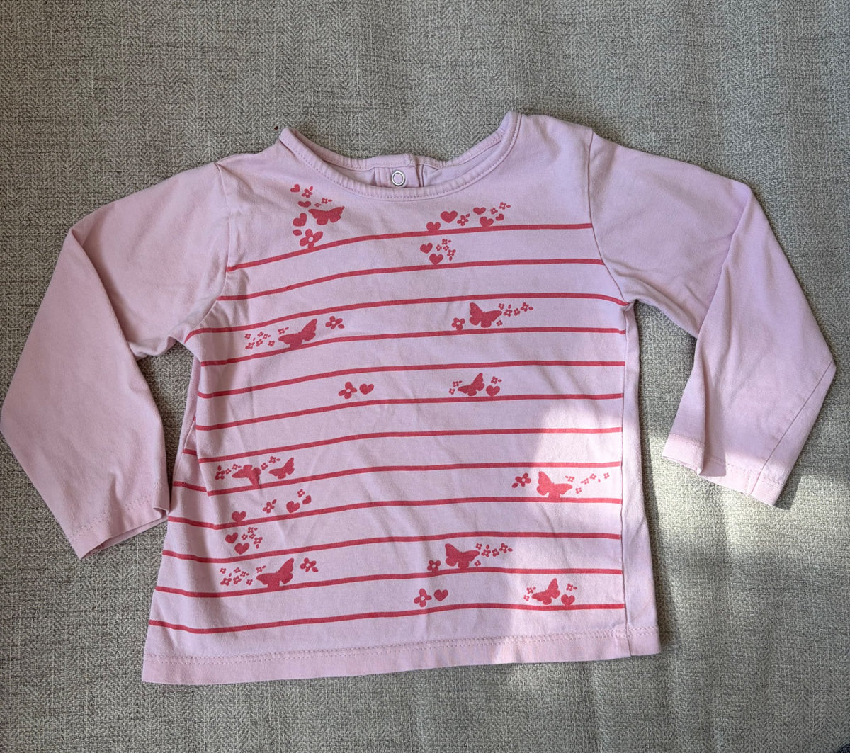 Butterfly Long Sleeve Striped Shirt- 24M, Kids 24 Month (18-24M)