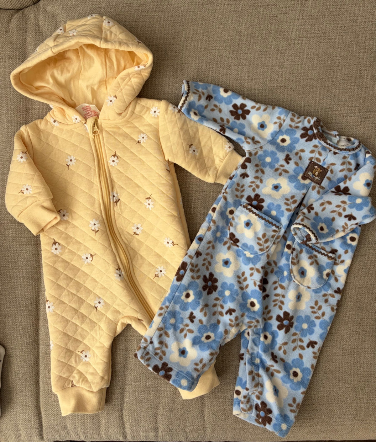 Girls Footless Onesie Bundle- Yellow flowers & Blue flowers, 3M, Kids 3 Month (0-3M)