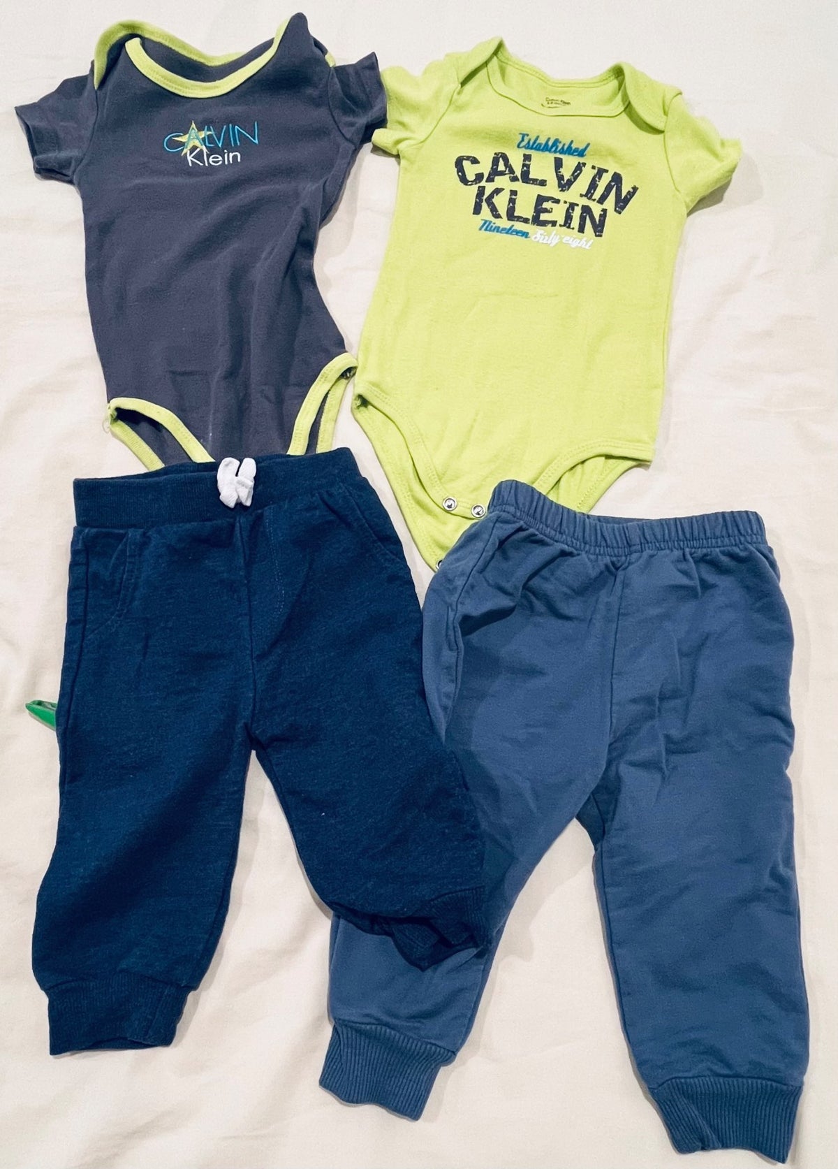 Calvin Klein 2-pack diaper shirts 6-9 months with assorted brand pants, Kids 9 Month (6-9M)