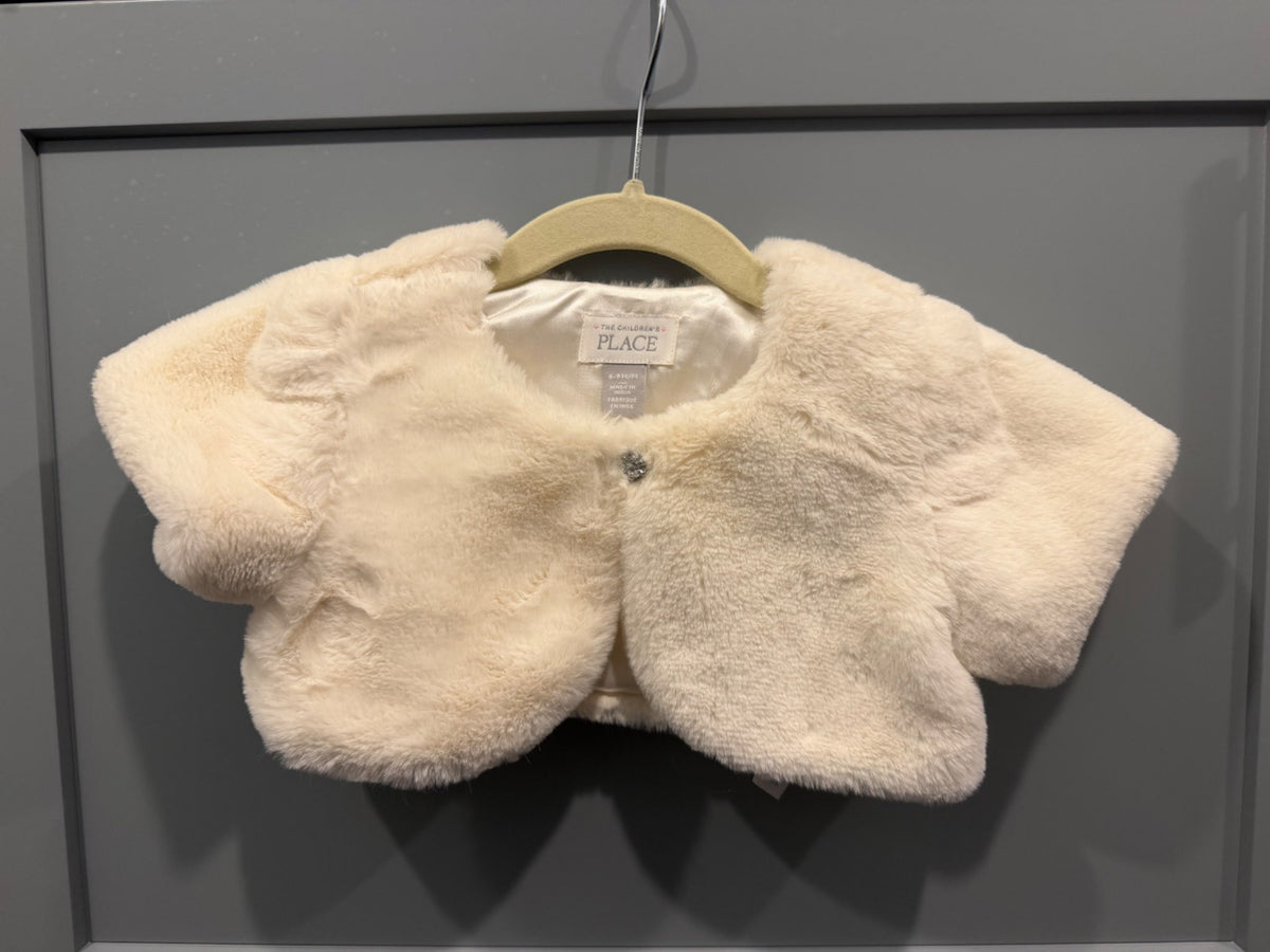 Children’s Place white fake fur bolero , Kids 9 Month (6-9M)