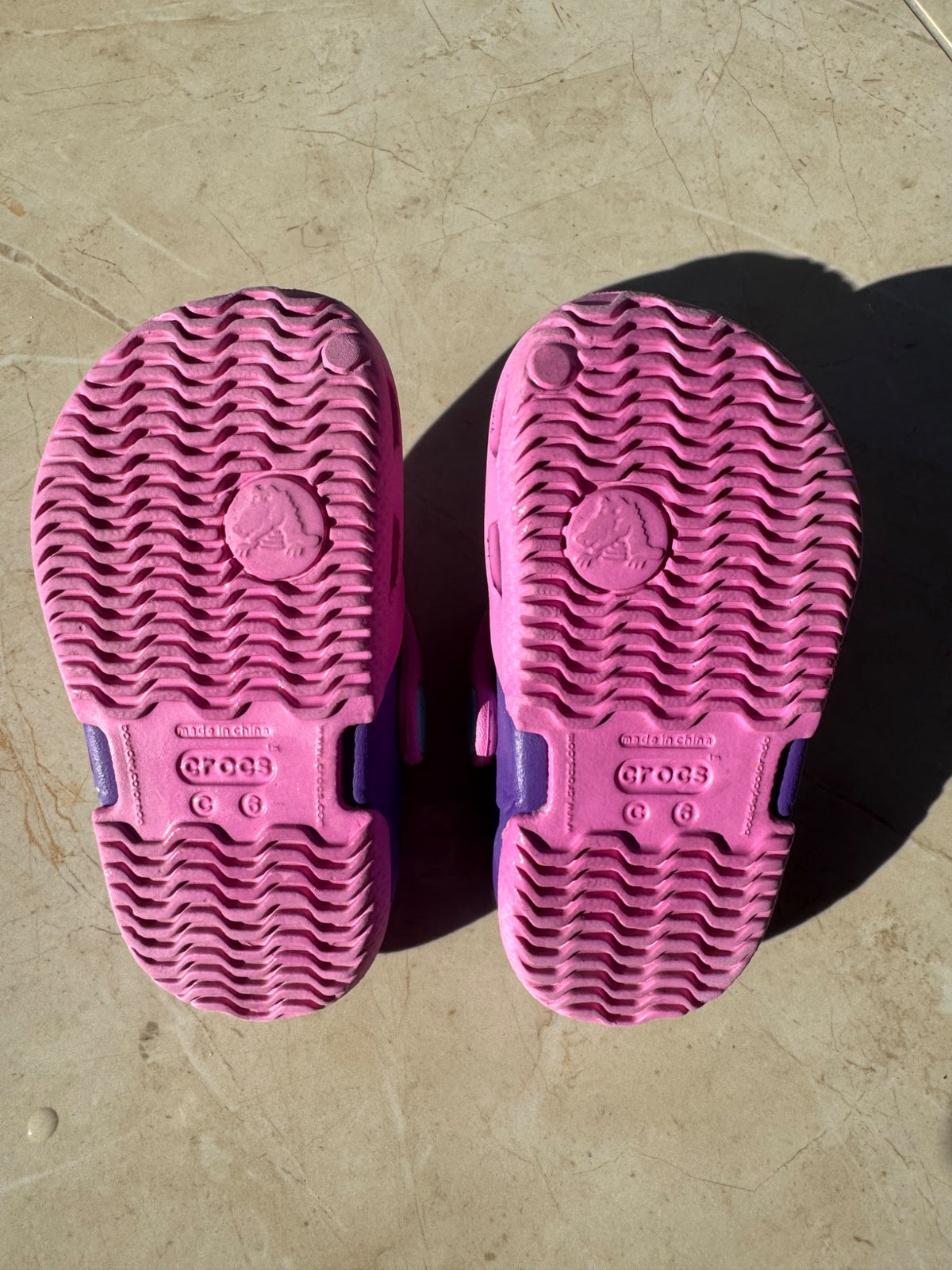 Crocs: Toddler C6 pink & purple Classic Clogs , Shoes 6 (Walkers:12-24 mth)