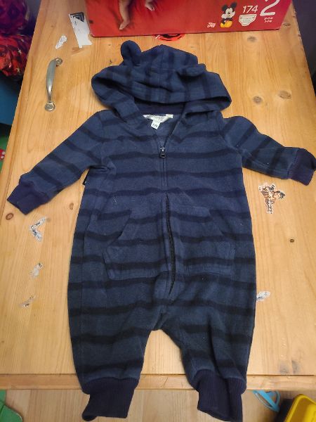 George 0 to 3 month blue romper with hood, Kids 3 Month (0-3M)