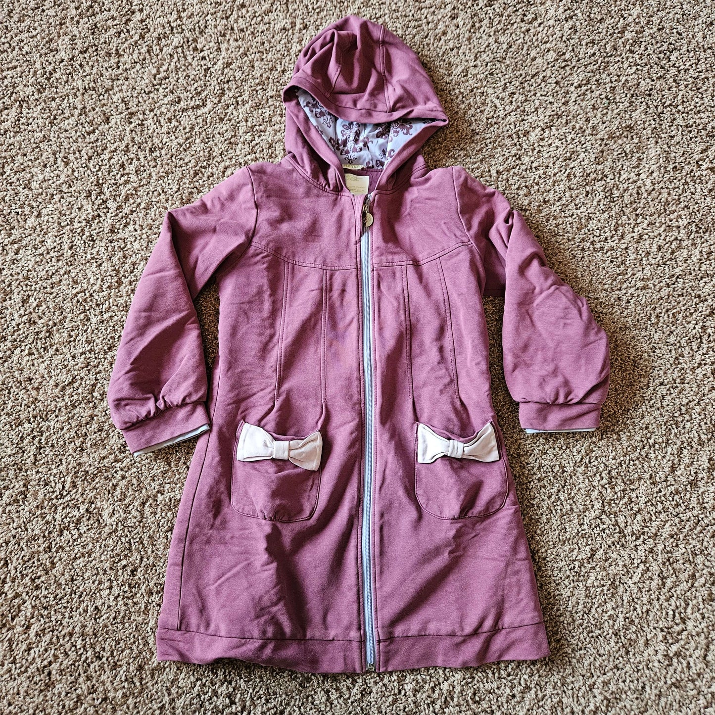 Girls long coat, size 8, purple, peekaboo beans , Kids 7 & 8 (small)