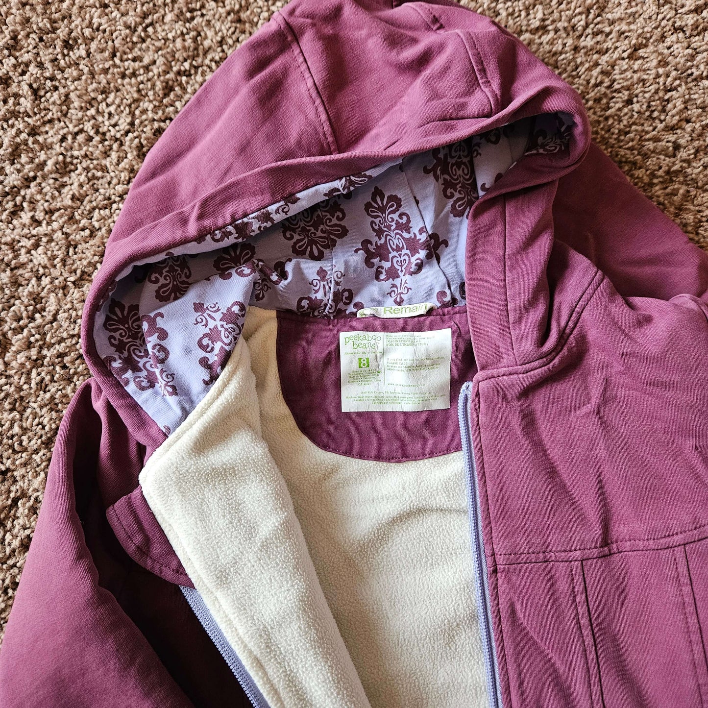 Girls long coat, size 8, purple, peekaboo beans , Kids 7 & 8 (small)