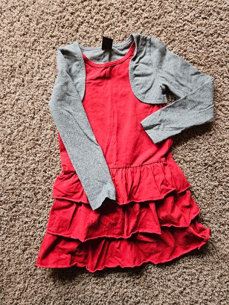 dress, size 4, red/grey, Peekaboo Beans, Kids 4/4T