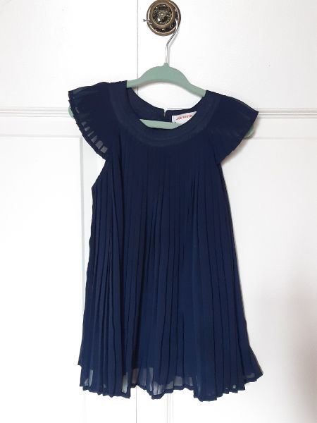 12-18 m Dark Blue Pleated Chiffon Dress, Kids 18 Month (12-18M)