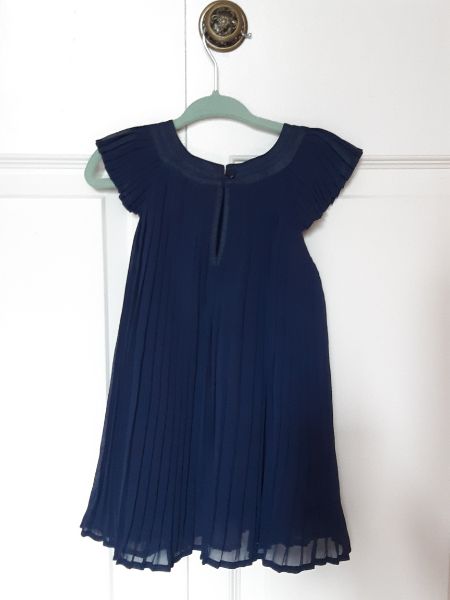 12-18 m Dark Blue Pleated Chiffon Dress, Kids 18 Month (12-18M)