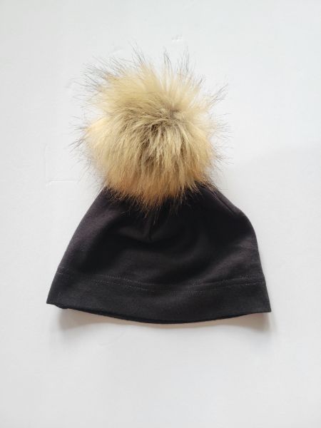 Little & Lively pom pom hat, black, baby (0-6 months) , EUC