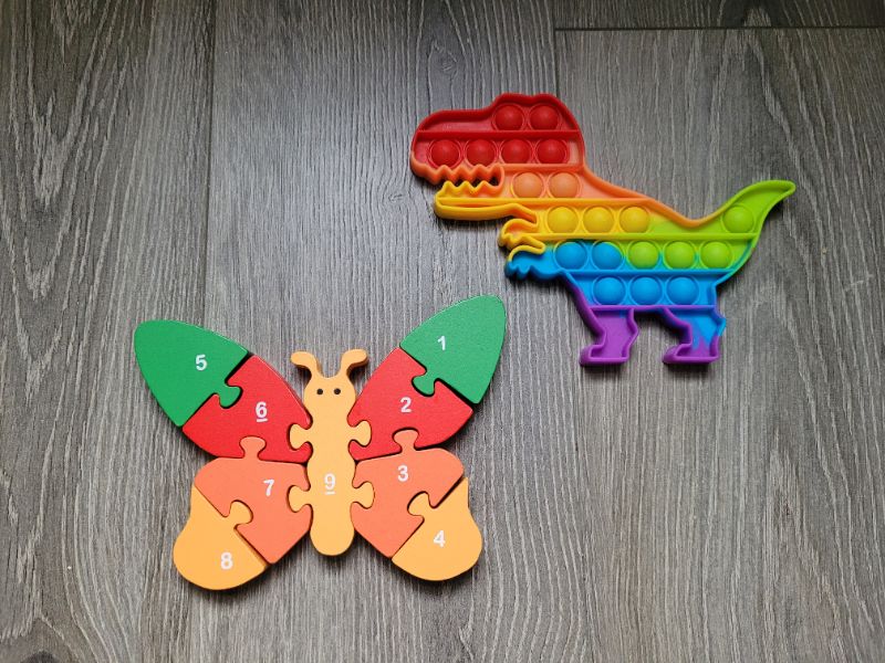 Dinosaur Pop-It & Butterfly Wood Puzzle