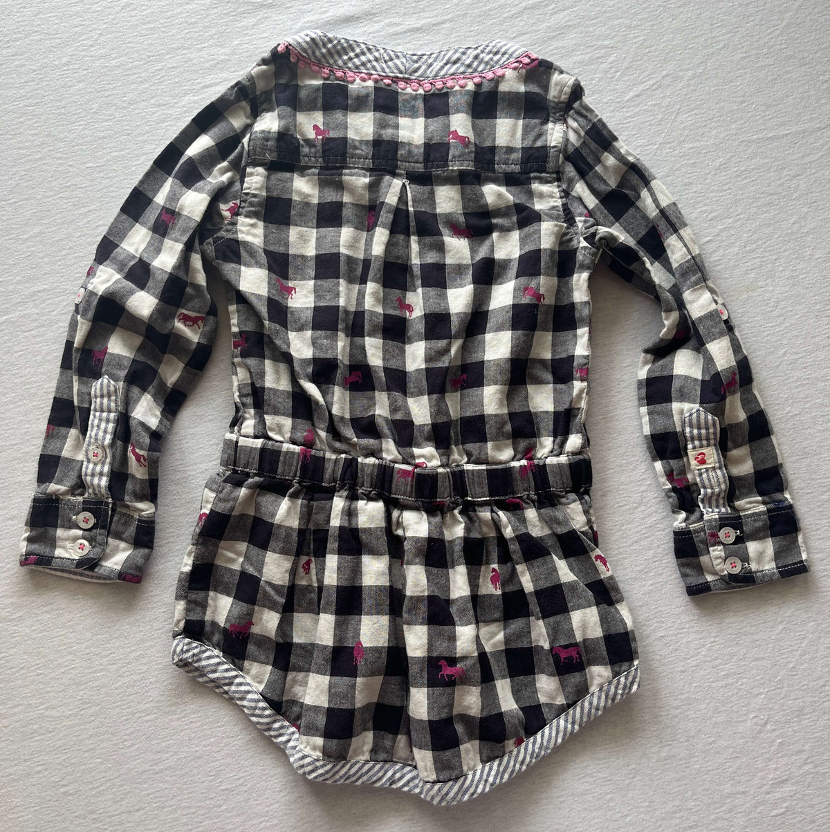 Hatley Girls Tunic, Size 4, Checkered/Pink Horses, Kids 4/4T