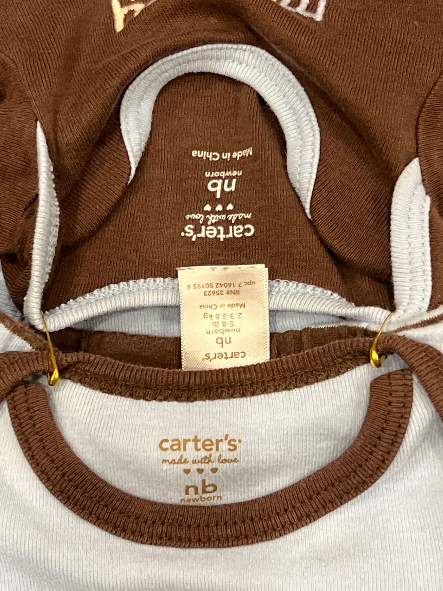 Carter’s, baby blue/brown Newborn 3-pc Outfit, fits 5-8lbs, VGUC, Kids Newborn