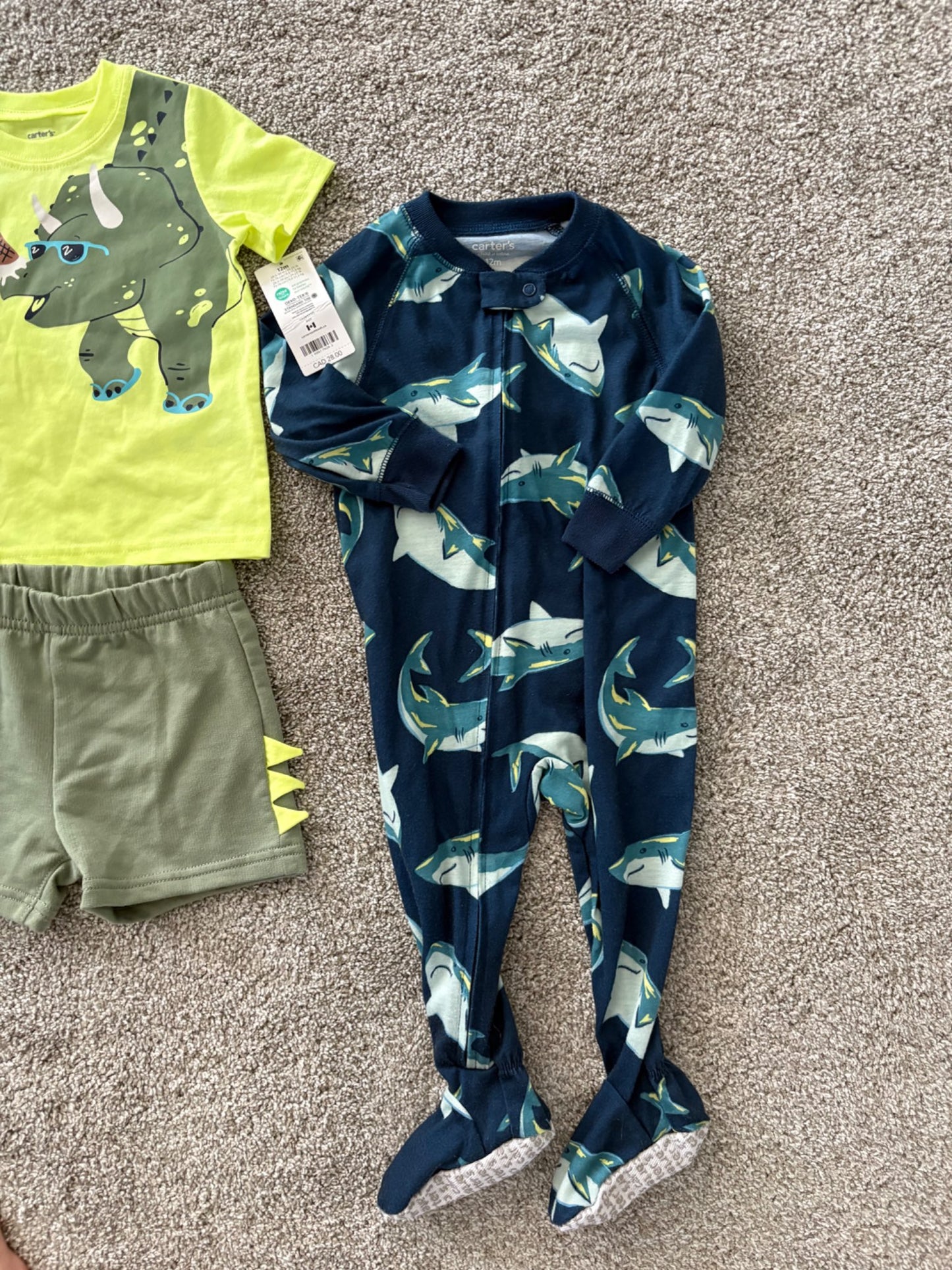 12M boy summer bundle - NWT carter's summer outfit + H&M linen summer pants + carter's sleeper , Kids 12 Month (9-12M)