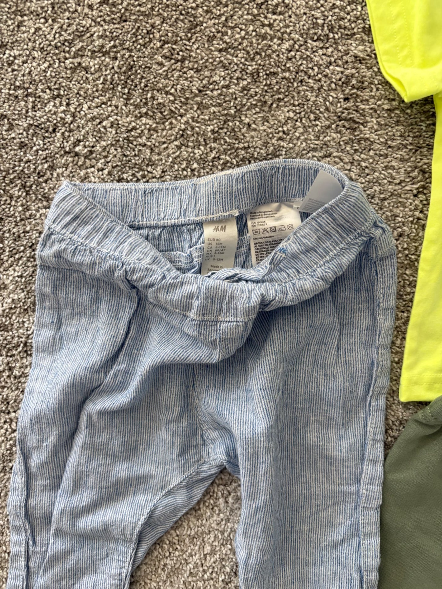 12M boy summer bundle - NWT carter's summer outfit + H&M linen summer pants + carter's sleeper , Kids 12 Month (9-12M)