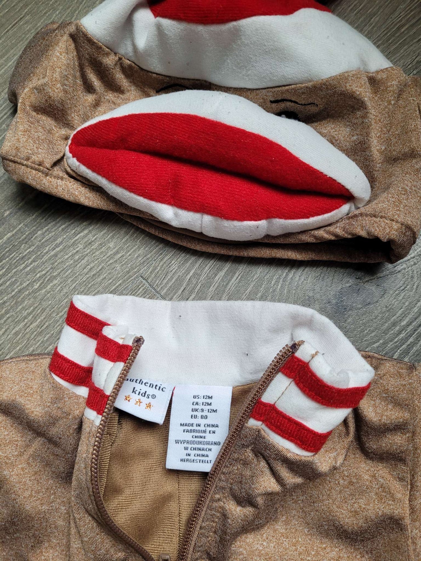 Sock Monkey Costume Size 12M, Kids 12 Month (9-12M)