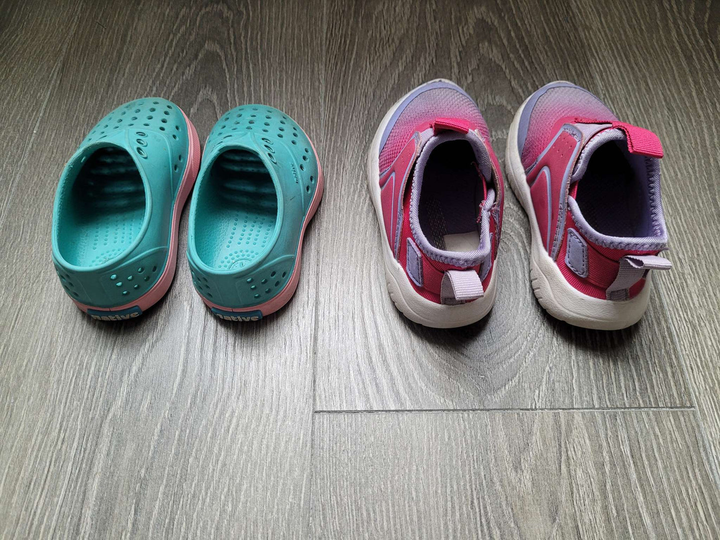 Native Teal/Pink Slip-ons & Athletic Works Pink Runners, Shoes 6 (Walkers:12-24 mth)