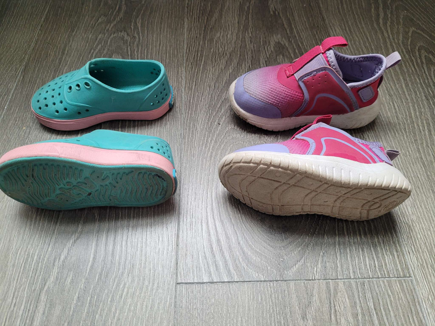 Native Teal/Pink Slip-ons & Athletic Works Pink Runners, Shoes 6 (Walkers:12-24 mth)