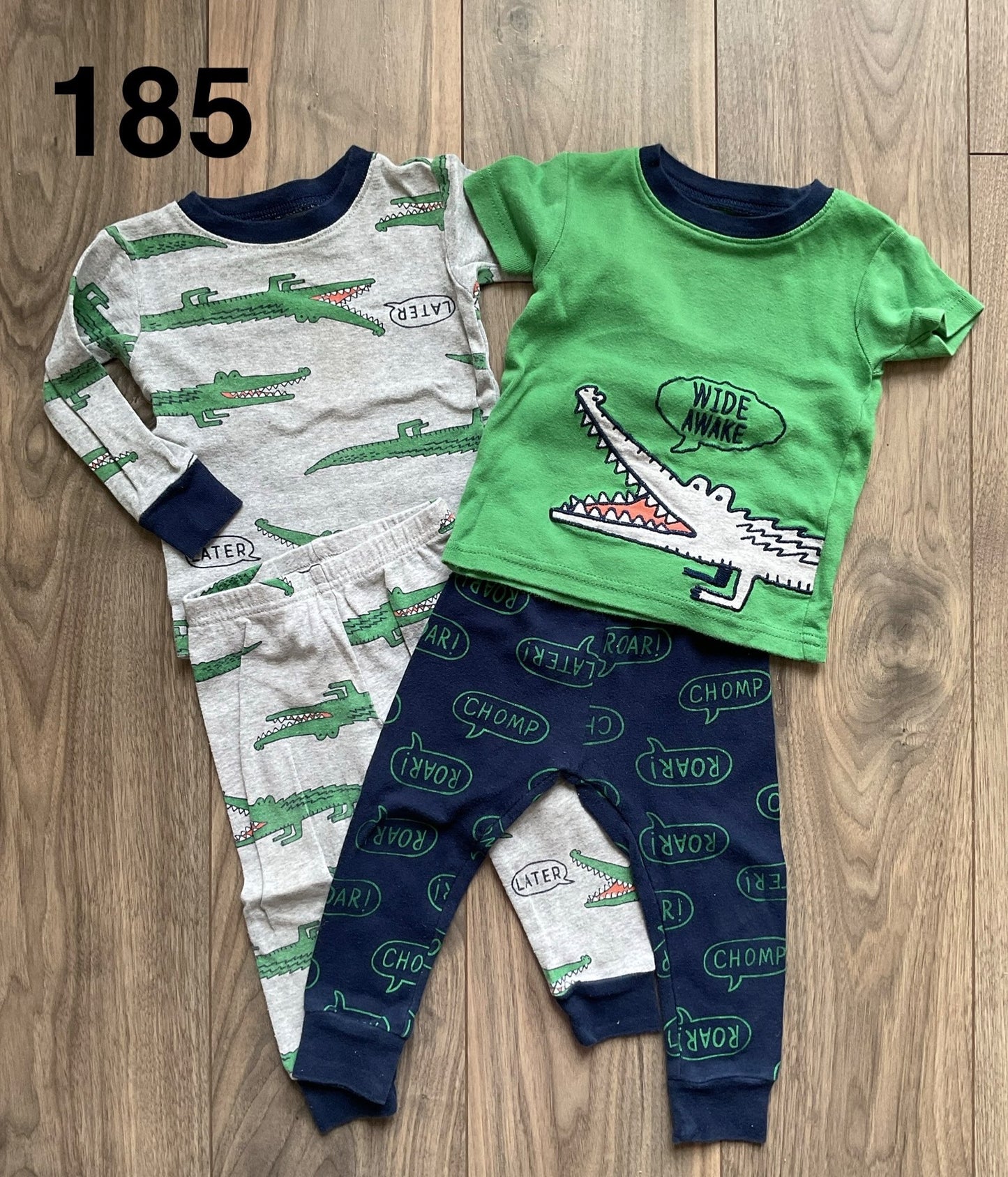 Grey and Green Crocodile 4 Piece Pajama Set 12 Months , Kids 12 Month (9-12M)