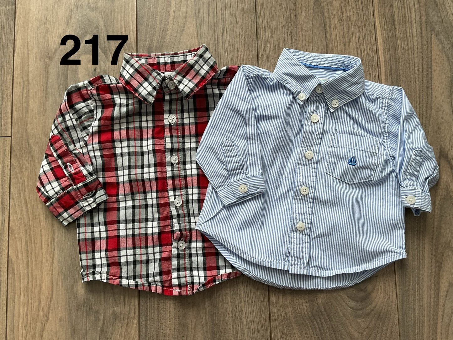 Plaid and Blue and White Stripes Dress Shirts 0-3 Months , Kids 3 Month (0-3M)