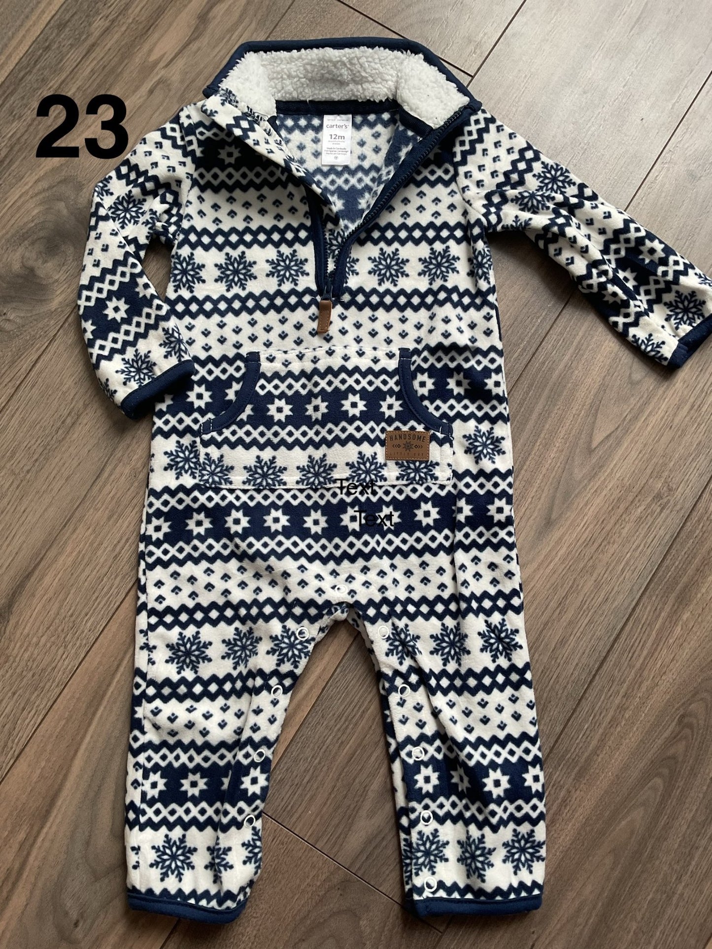 Baby Boy Winter Snowflake Fleece Romper 12 Months, Kids 12 Month (9-12M)