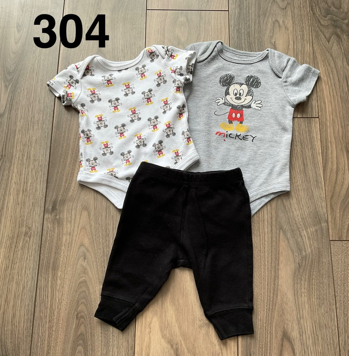 Baby Mickey onesies and Black Pants 0-3 Months, Kids 3 Month (0-3M)