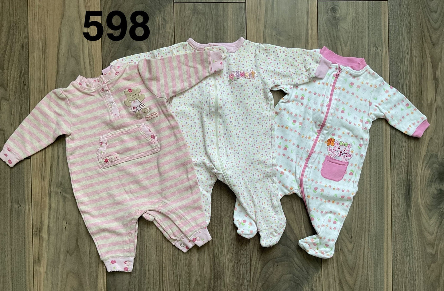 Pink Sleepers 0-3 Months, Bundle of 3, Kids 3 Month (0-3M)