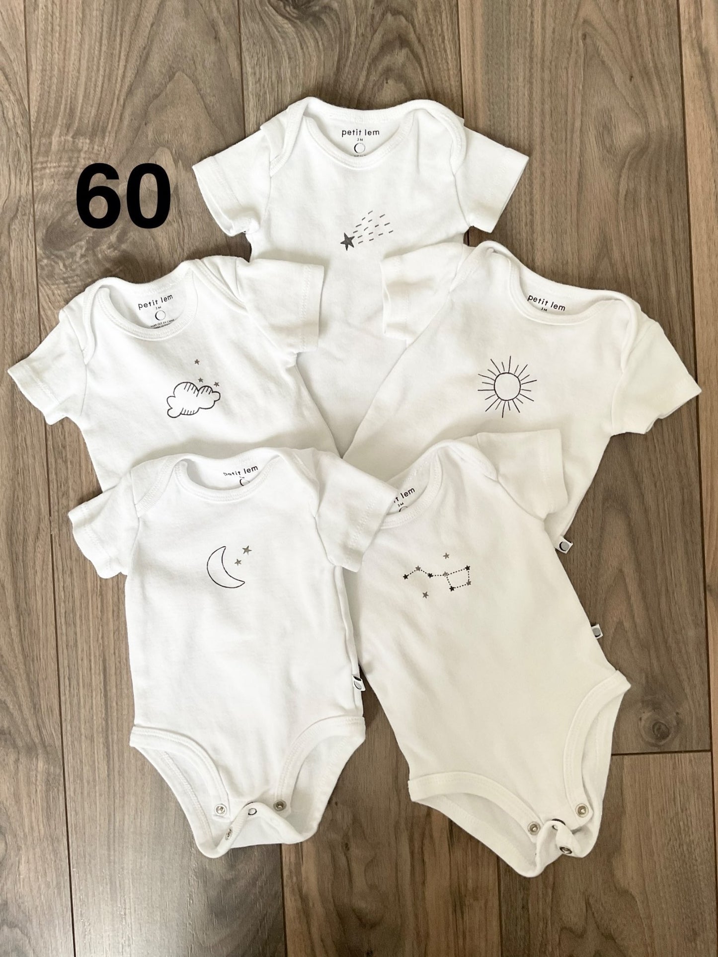 White Onesie Set, Stars, Moons, Sun, Clouds 3 Months , Kids 3 Month (0-3M)