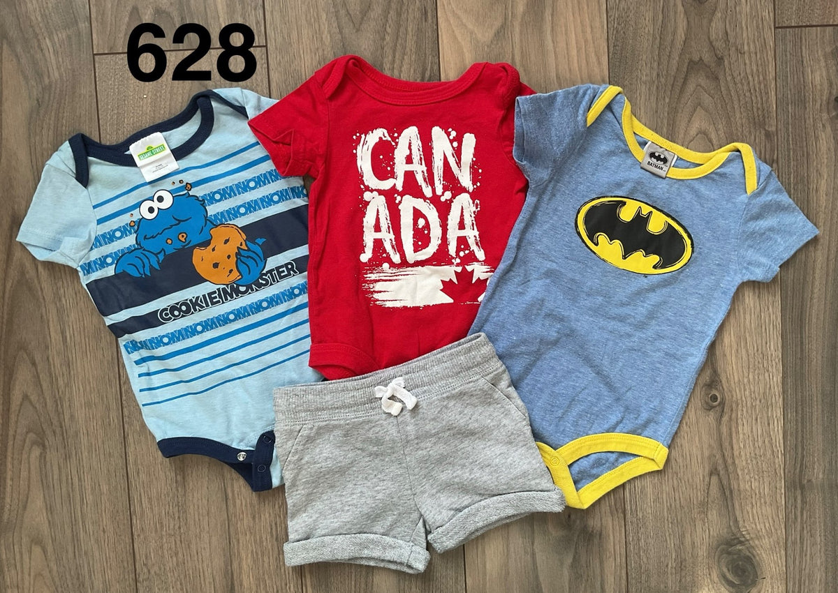 Batman, Cookie Monster, Canada Onesie Grey Shorts 3-6 Months, Kids 6 Month (3-6M)