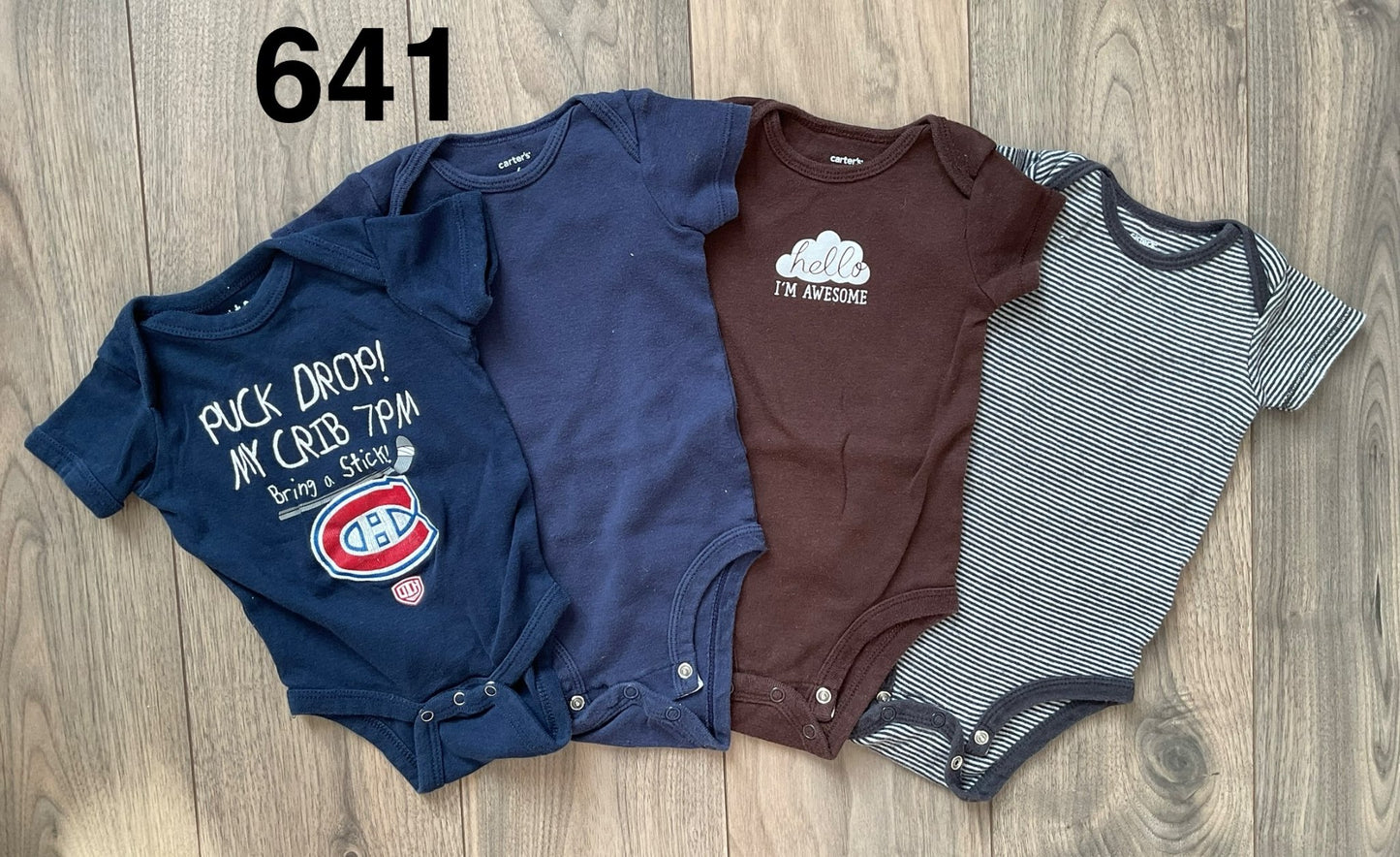 Montreal Canadiens, Navy Blue, Brown, Stripe Onesies 4pc 6 Months, Kids 6 Month (3-6M)