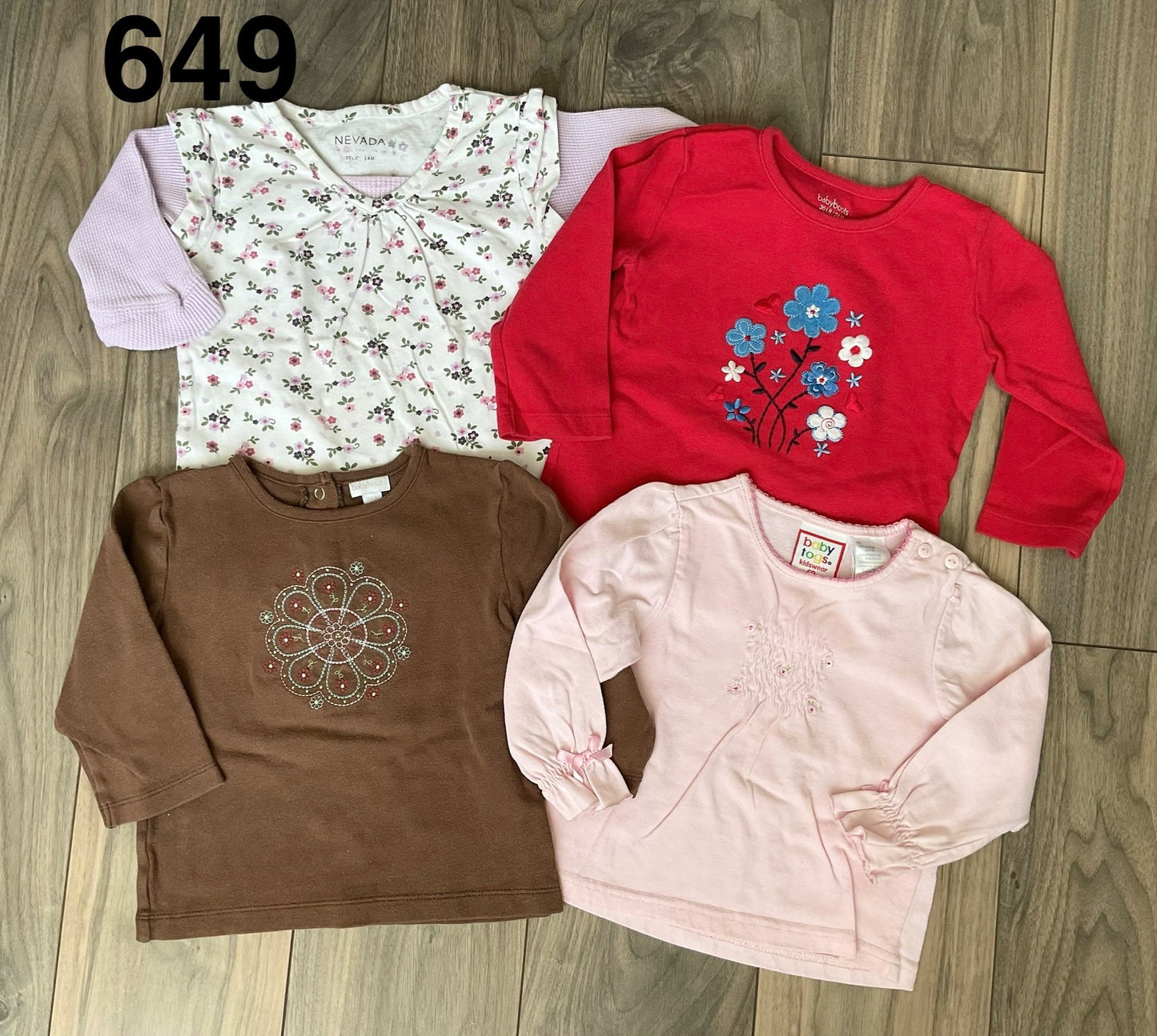 Long Sleeve Tops, Bundle of 4 - Pink, Brown, Red, Purple 24 Months, Kids 24 Month (18-24M)
