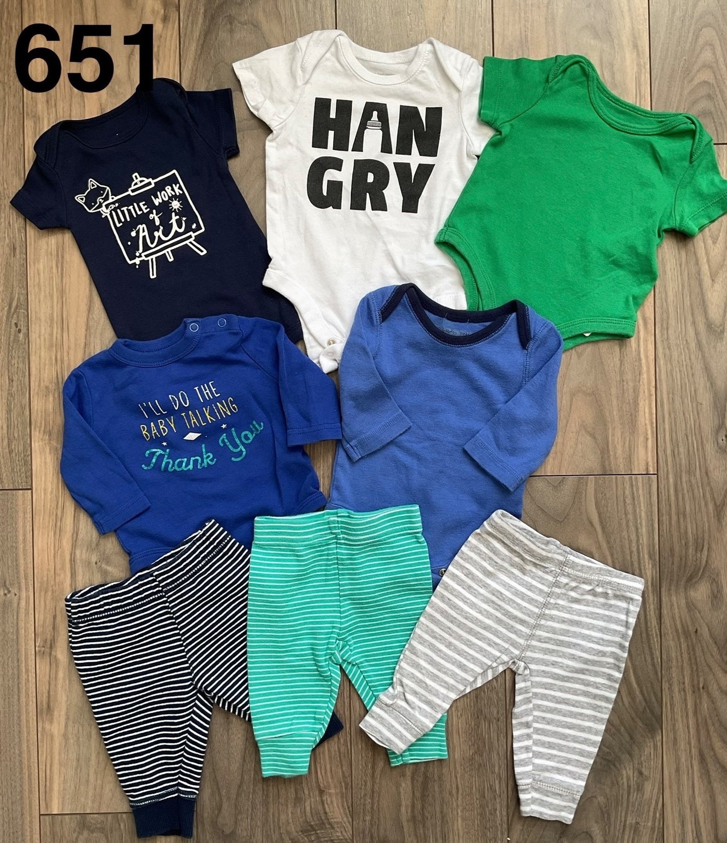 Bundle of 8, Blue, Green and White Onesies, Blue, Green and Grey Pants, 3 Months, Kids 3 Month (0-3M)
