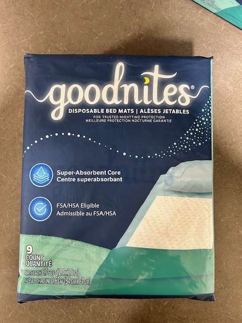 BNIB GoodNites Disposable Bed Mats (2 x 9 Count); Retails: $29.94
