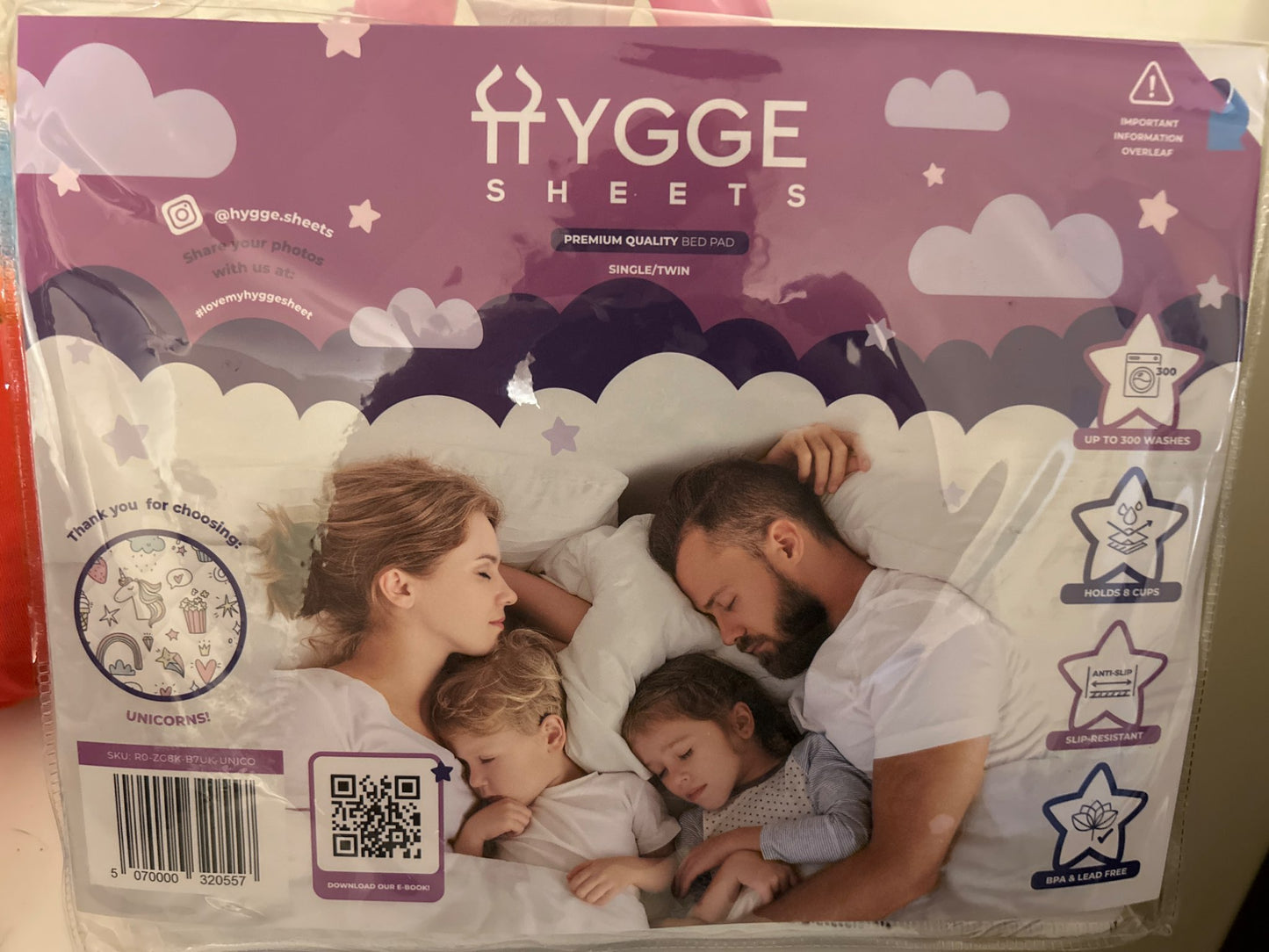 BNIB Hygge Sheets (Unicorn) Potty Training Mattress Pads for TWIN Bed - 100% Waterproof and Washable; Retails: $36.99