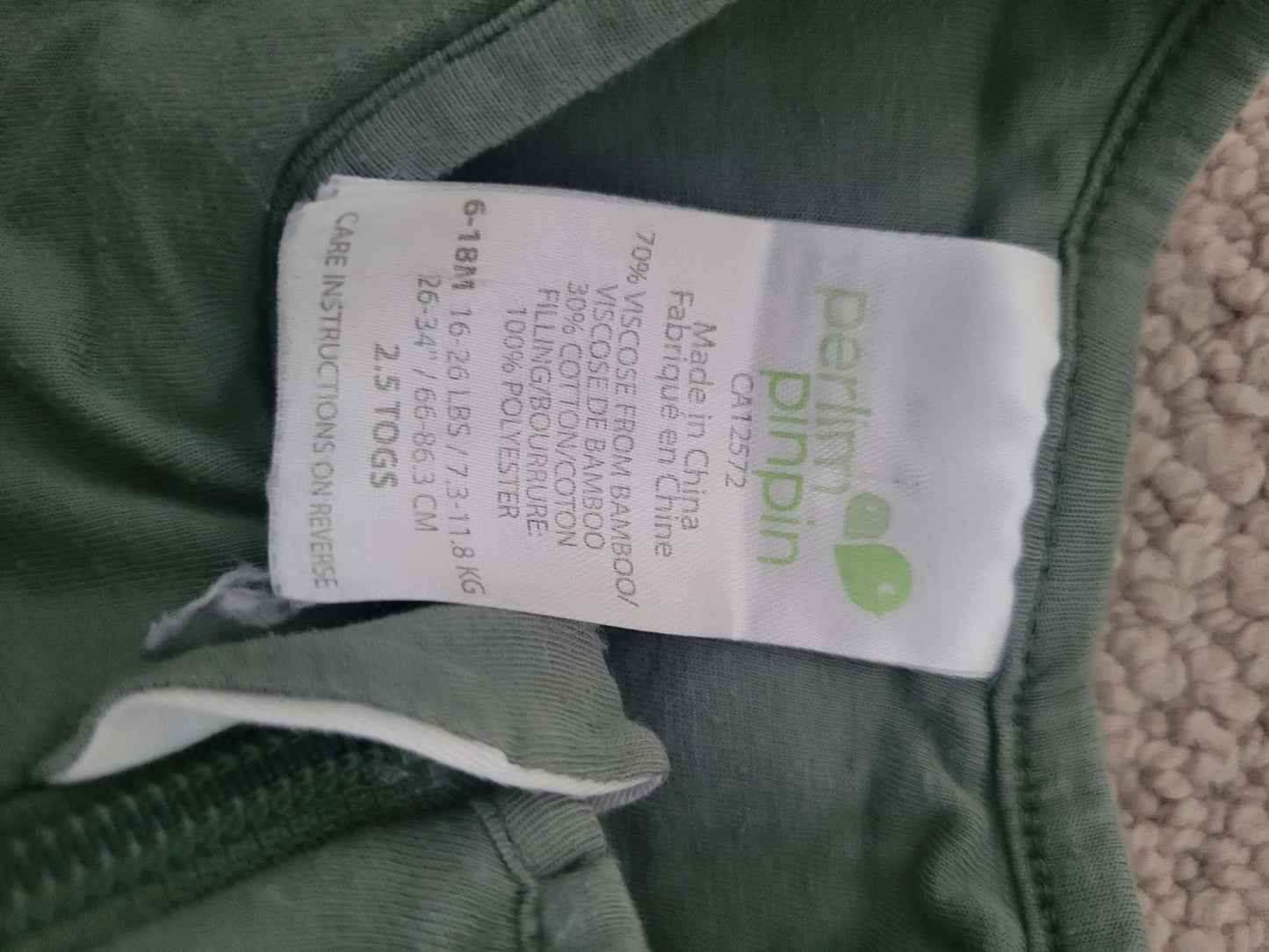 Perlimpinpin sleep sack 6-18m green, 12-18 Months (Large)