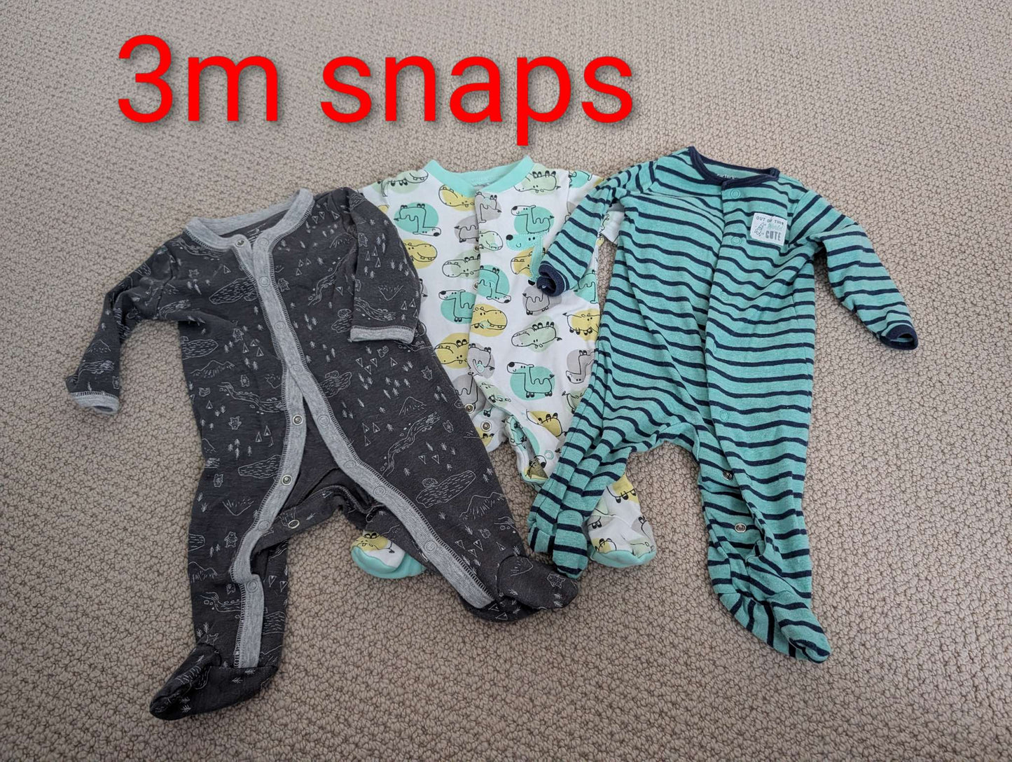 3m woodland, Hippo, stripe sleepers, Kids 3 Month (0-3M)
