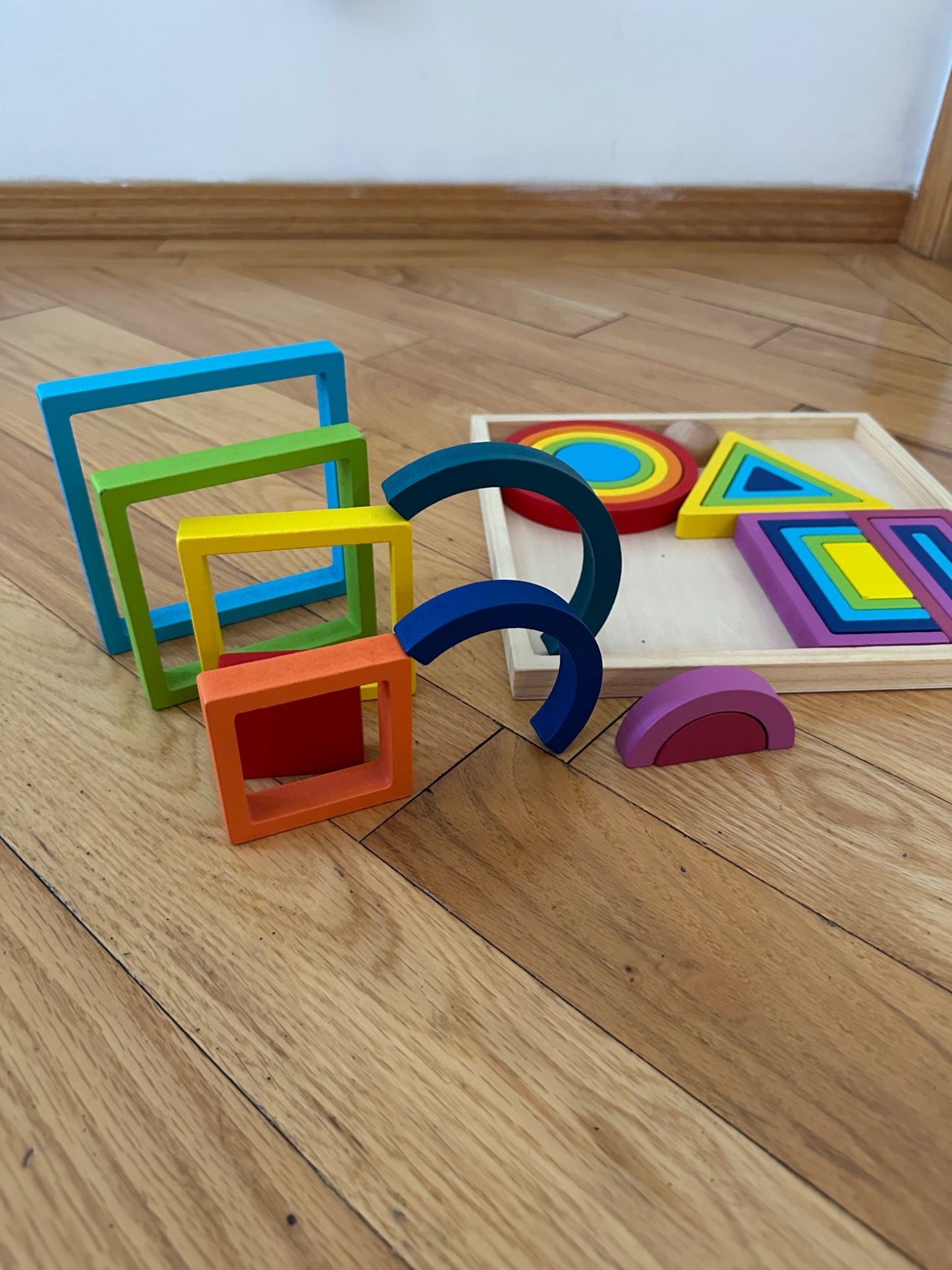 Wooden Stacking Rainbow Shapes