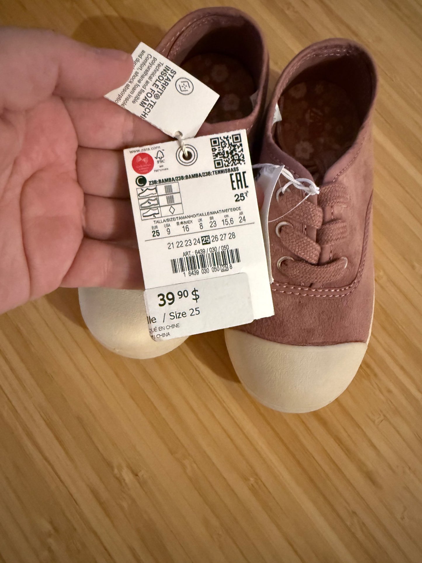 Zara Pink Lace Up Shoes, Shoes 9 (Toddler:2-4yr)