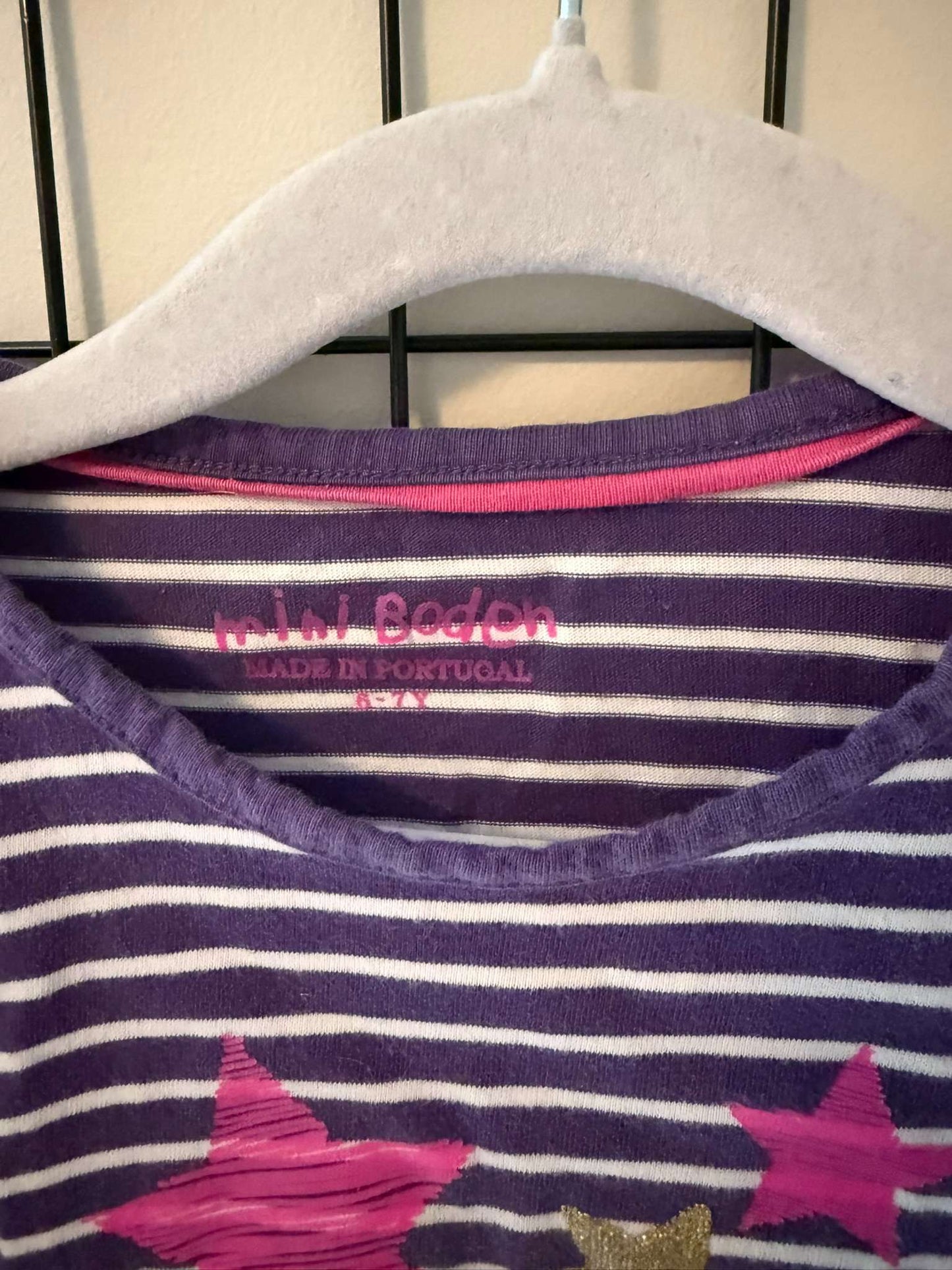 Mini Boden Purple Striped Star Top, Kids 6/6X (extra small)