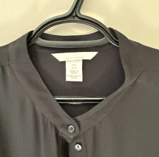 Sheer Black Long Button-Front Shirt Dress, Maternity L (12-14)