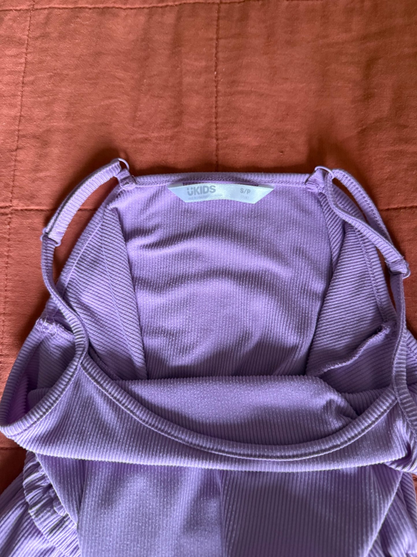 Lavender Ribbed Romper, Kids 6/6X