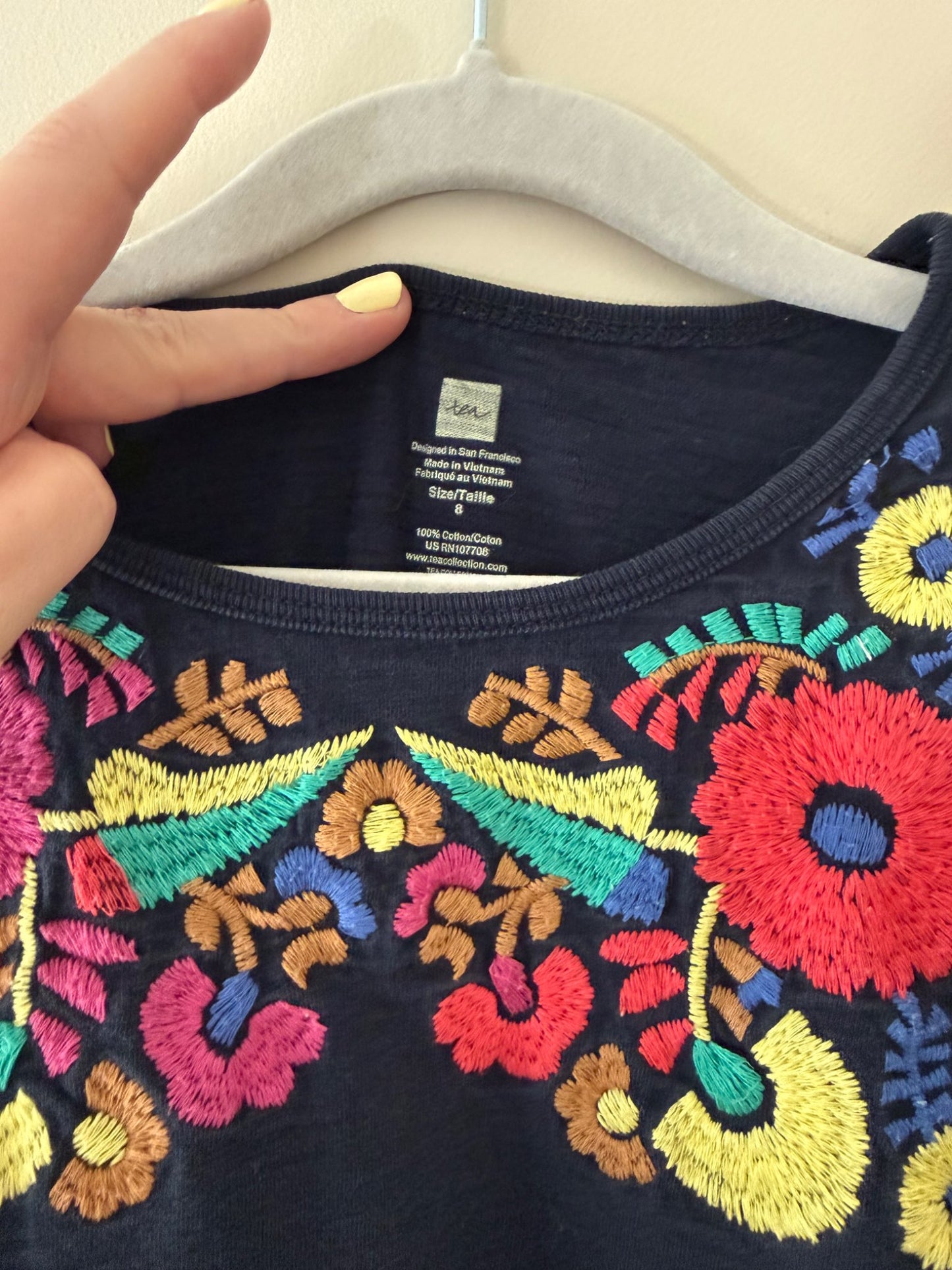 Tea Collection Navy Floral Embroidered Dress - Girls Size 8, Kids 8