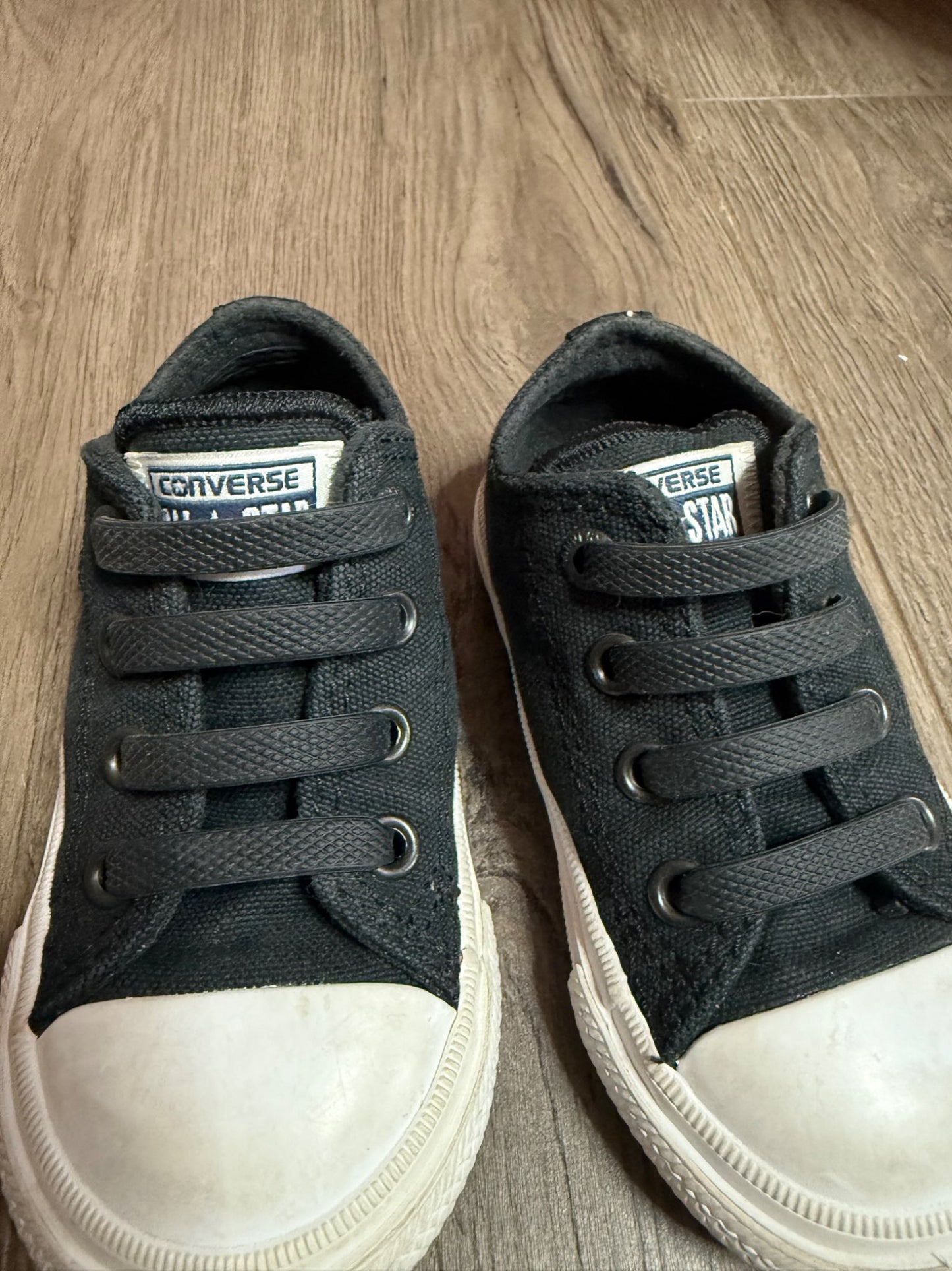 Converse Chuck Taylor’s - All Black Stitching, Size 5 (w/ Stretch Laces), Shoes 5 (Walkers:12-24 mth)